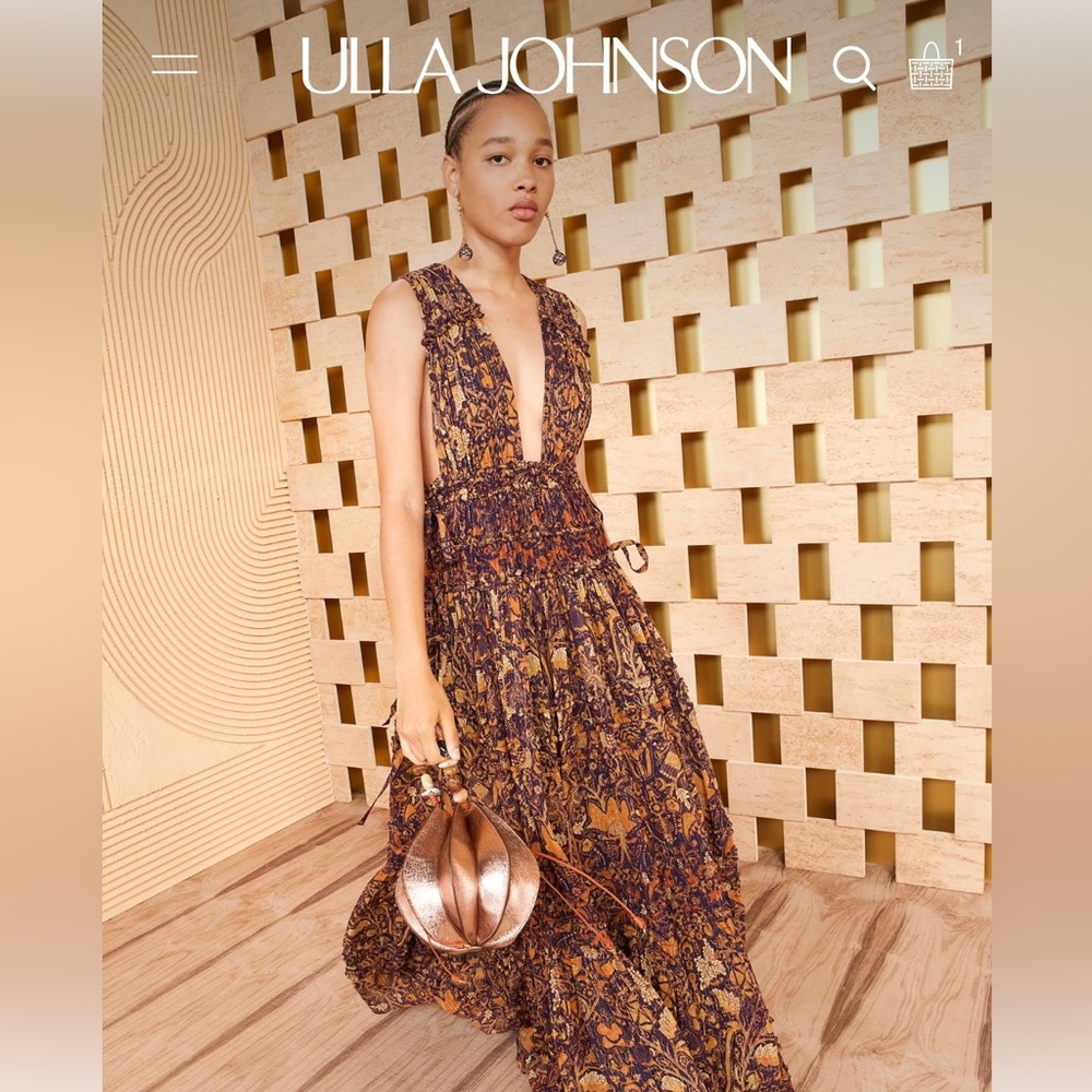 Ulla Johnson Brown and Navy Printed Maxi Dress - Picture 8 of 10